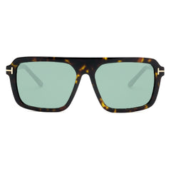 Tom Ford premium sunglasses featuring a tortoise frame and stylish green lenses.