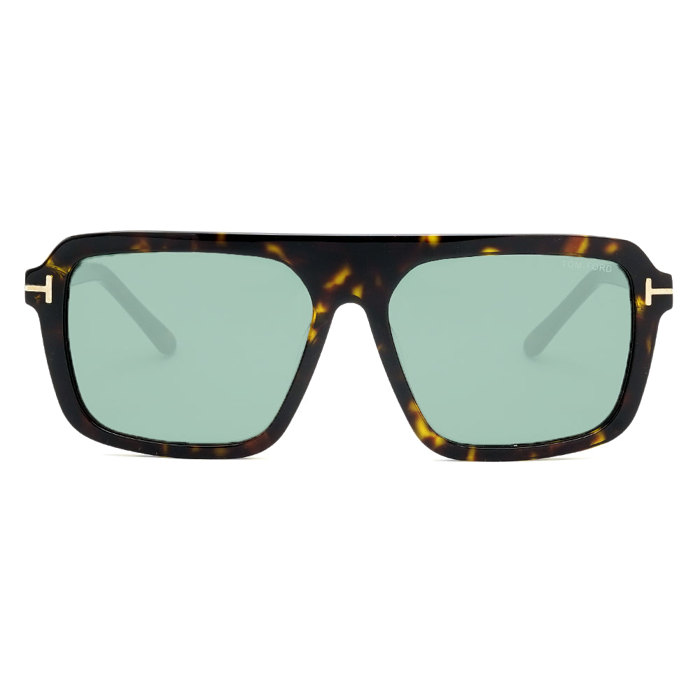 Tom Ford premium sunglasses featuring a tortoise frame and stylish green lenses.