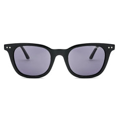 Black MontBlanc premium sunglasses with stylish purple lenses.