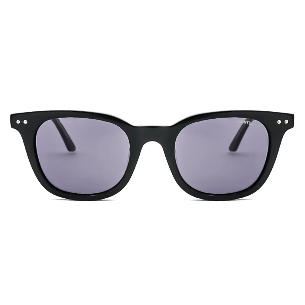Black MontBlanc premium sunglasses with stylish purple lenses.