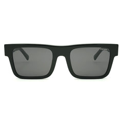 Black Prada premium sunglasses with a sleek design and grey lenses.