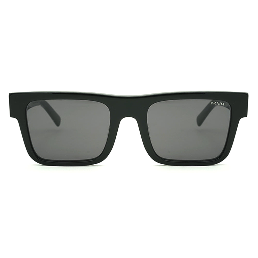 Black Prada premium sunglasses with a sleek design and grey lenses.