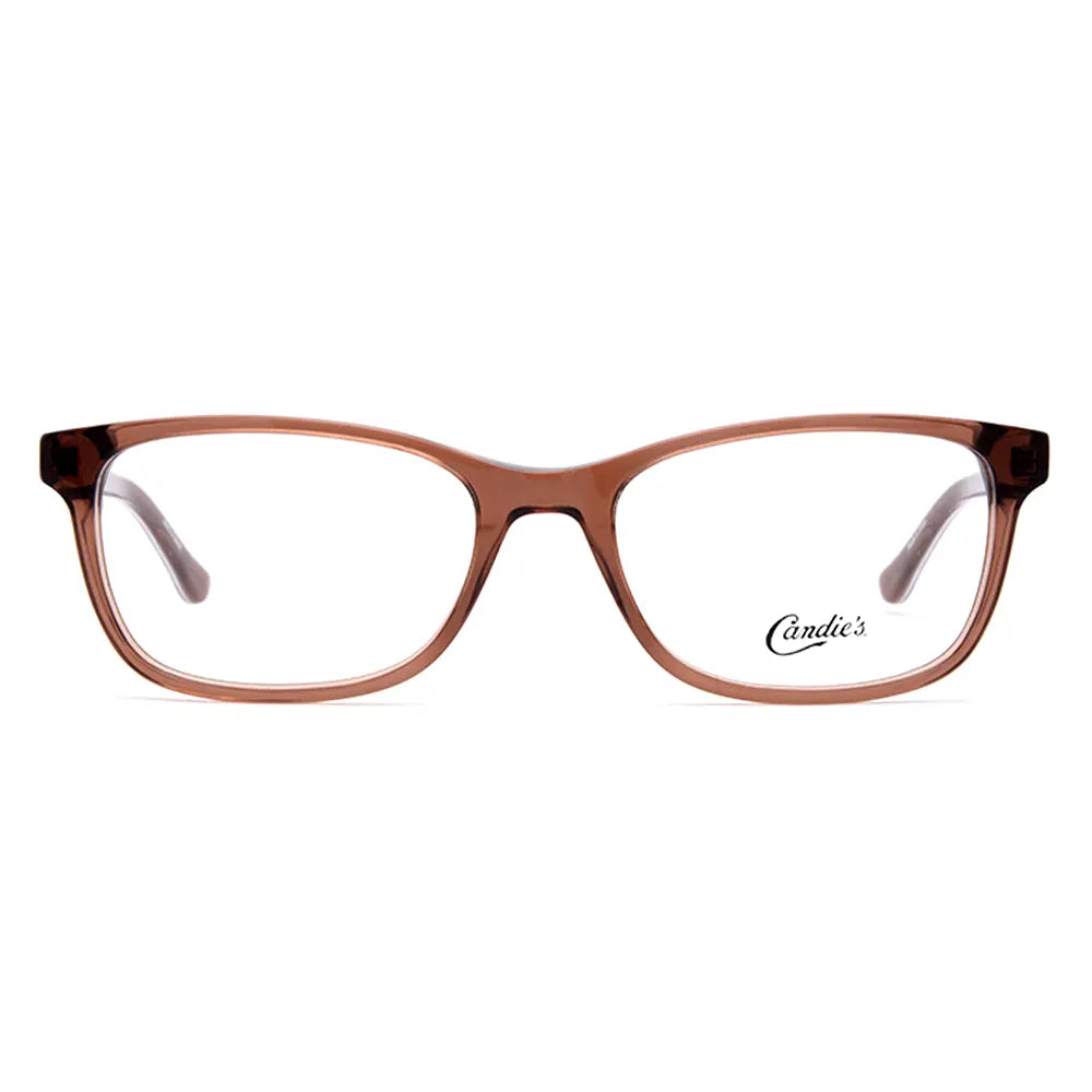 Candie's transparent pink rectangular glasses with a lightweight frame, offering style and comfort for fashion-forward individuals.