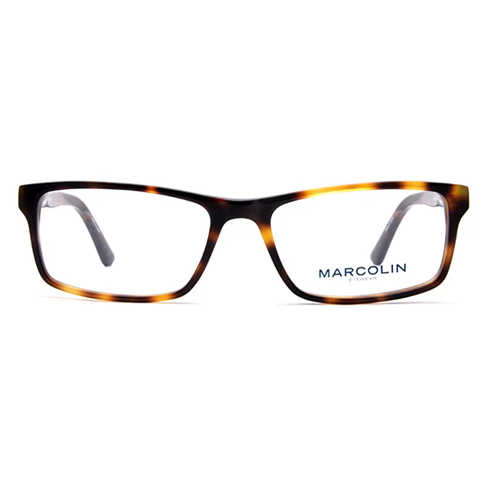 Tortoiseshell rectangular glasses by Marcolin, featuring a refined design and durable acetate for comfort and timeless elegance.