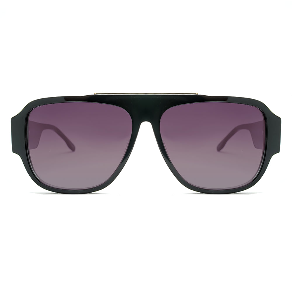 Sleek Marc Jacobs sunglasses with black frames and stylish purple lenses, perfect for a chic look.