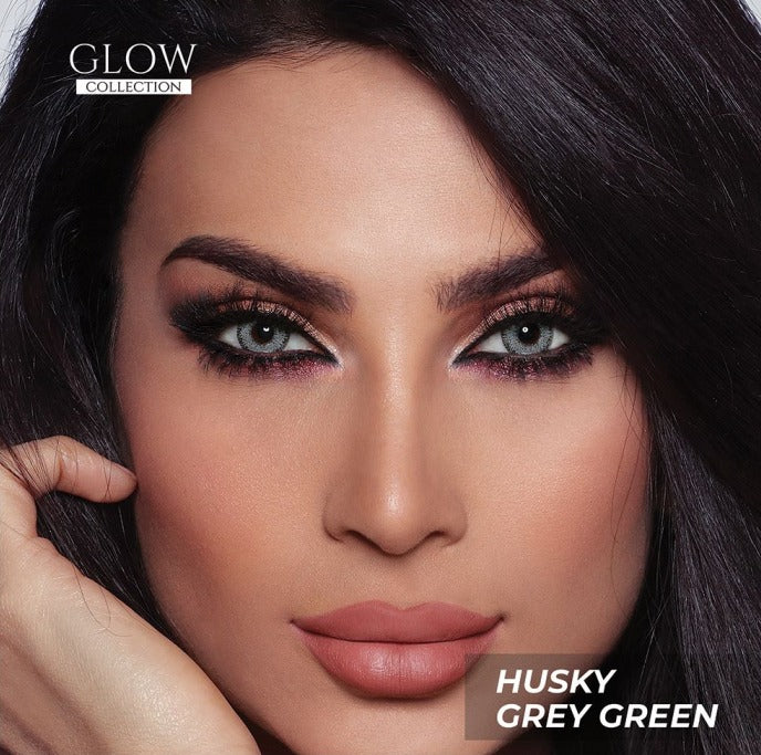 Bella Glow Husky Grey Green "One pair of contact lenses is accompanied by one complimentary container."
