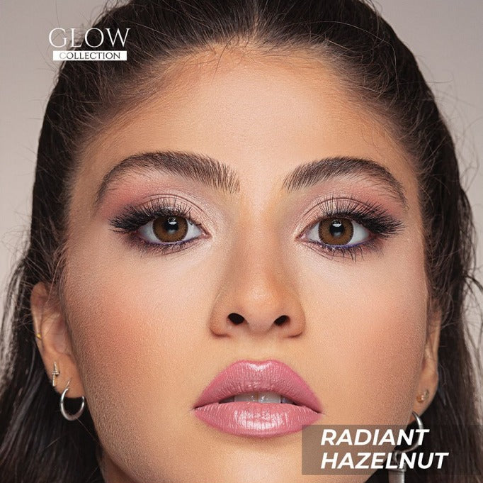 Bella Glow Radiant Hazelnut "One pair of contact lenses is accompanied by one complimentary container."